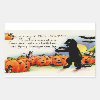 Adesivo Retangular Vintage Halloween Engraçado Gato Pumpkin Sticker