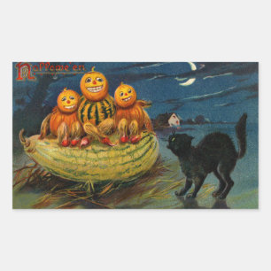 Adesivo Retangular Vintage Halloween Festa Negra Gato Assustador Pump