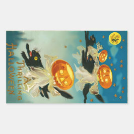 Adesivo Retangular Vintage Halloween Pumpkin Fantasmas e Gatos Negros