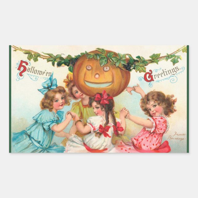 Adesivo Retangular Vintage Halloween Pumpkin Stickers (Frente)
