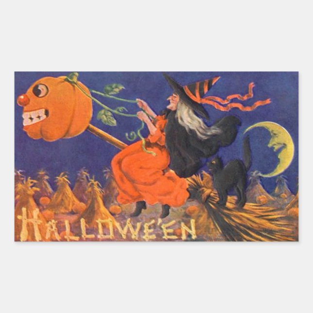 Adesivo Retangular Vintage Halloween Sticker | Bruxo (Frente)