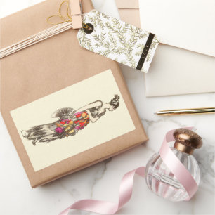 Adesivo Retangular Vintage Lady Fashion com um vestido de Primavera