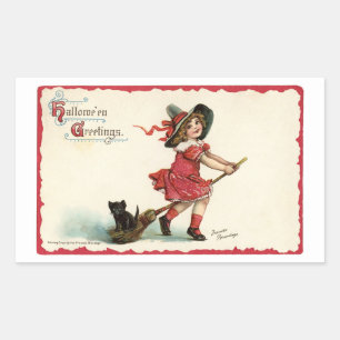 Adesivo Retangular Vintage Little Girl Witch