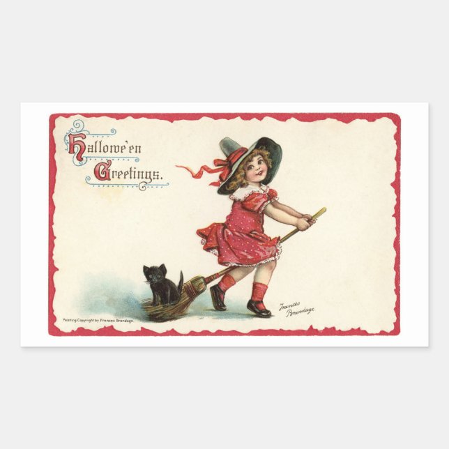 Adesivo Retangular Vintage Little Girl Witch (Frente)
