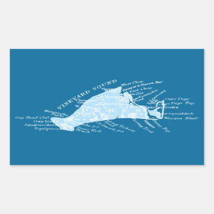 Adesivo Retangular Vintage Martha's Vineyard, azul claro + branco