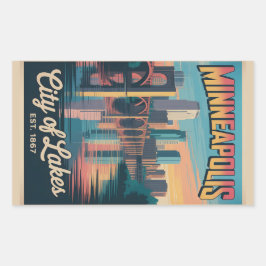 Adesivo Retangular Vintage Minneapolis Minnesota Retro Travel Poster 