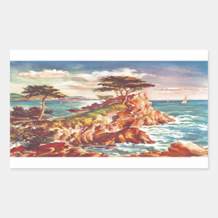 Adesivo Retangular Vintage Monterey Coastline California Turismo cali