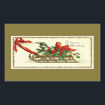 Adesivo Retangular Vintage Ouro Christmas Sleigh<br><div class="desc">Um adorável trenó de Natal ouro é decorado com sombras e bagas e fita vermelha brilhante. Saudação: Um Feliz Natal. Imagem de um Cartão-postal de Natais vintages por Ellen M. Clapsaddle em um fundo de ouro personalizado.</div>