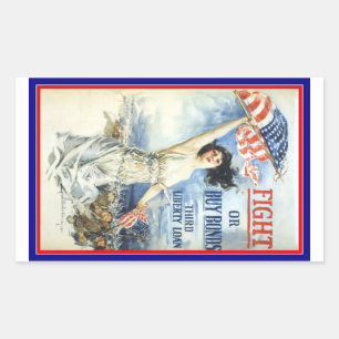 Adesivo Retangular Vintage Patriotic Woman w American Flag Poster Art