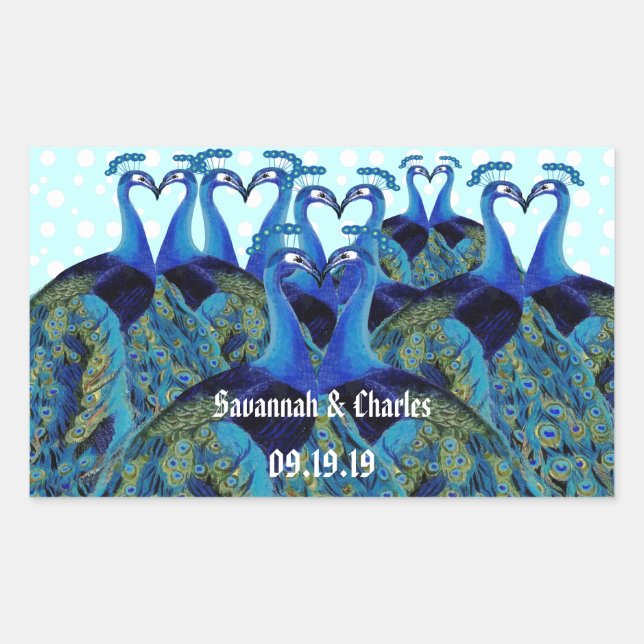 Adesivo Retangular Vintage Peacocks beijando presentes de casamento (Frente)