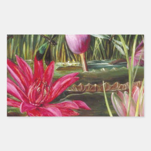 Adesivo Retangular Vintage pintando flores cor-de-rosa