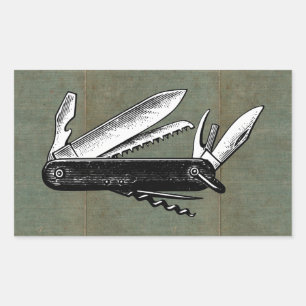 Adesivo Retangular Vintage Pocket Knife Art