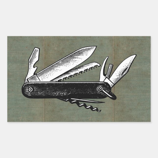 Adesivo Retangular Vintage Pocket Knife Art (Frente)