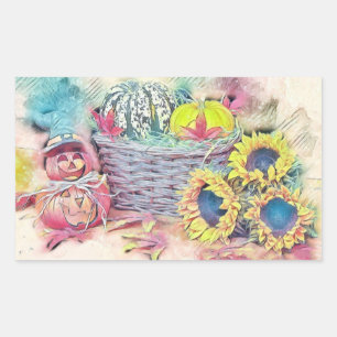 Adesivo Retangular Vintage Queda Bompkins cai em cores aquarela