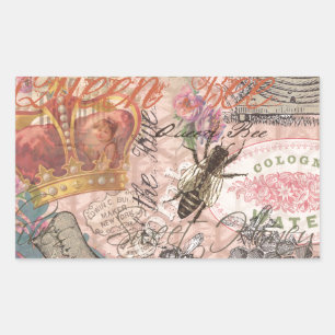 Adesivo Retangular Vintage Queen Bee Linda Colagem de Meninas