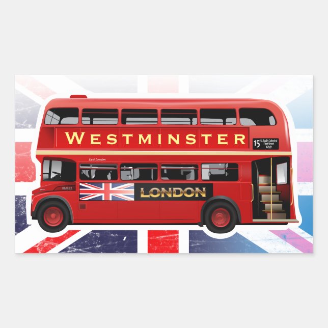 Adesivo Retangular Vintage Red Double-decker London Bus (Frente)