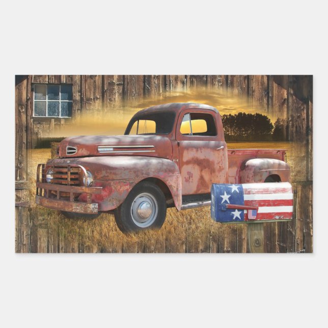 Adesivo Retangular Vintage Red Truck (Frente)