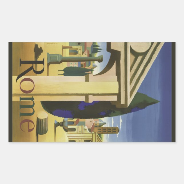 Adesivo Retangular Vintage Roma Itália (Frente)