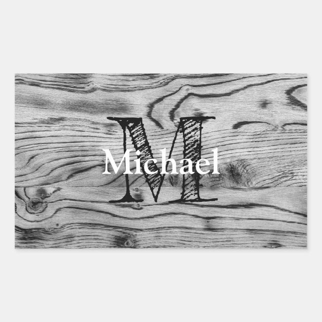 Adesivo Retangular Vintage rústica cinza negra queimada Monograma (Frente)