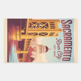 Adesivo Retangular Vintage Sacramento California Retro Travel Poster 