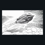 Adesivo Retangular Vintage Science Ficeship Rocket in Clouds<br><div class="desc">Ilustração da Vintage: imagem do transporte vitoriano de ficção científica em preto e branco. Uma nave espacial voando pelas nuvens no céu. Um clássico design de ficção científica de quadrinhos retrógrados do 50 do futuro.</div>