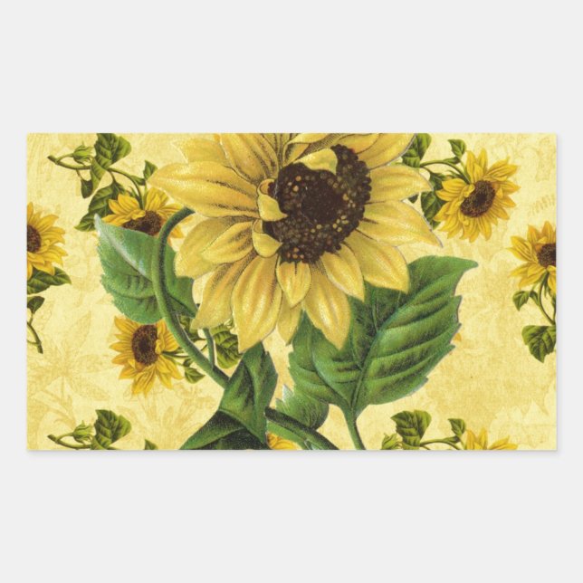 Adesivo Retangular Vintage Sunflower (Frente)
