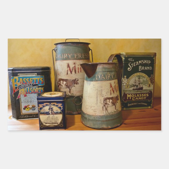 Adesivo Retangular Vintage Tins e Jugs (Frente)