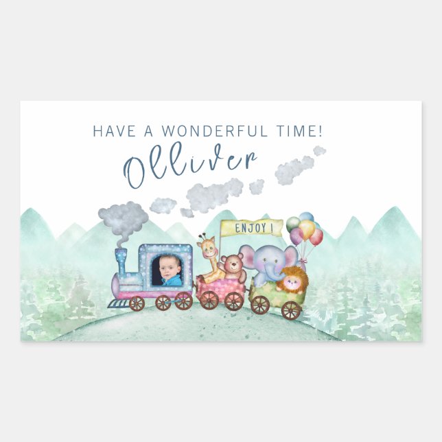 Adesivo Retangular Vintage Train Transport Birthday (Frente)