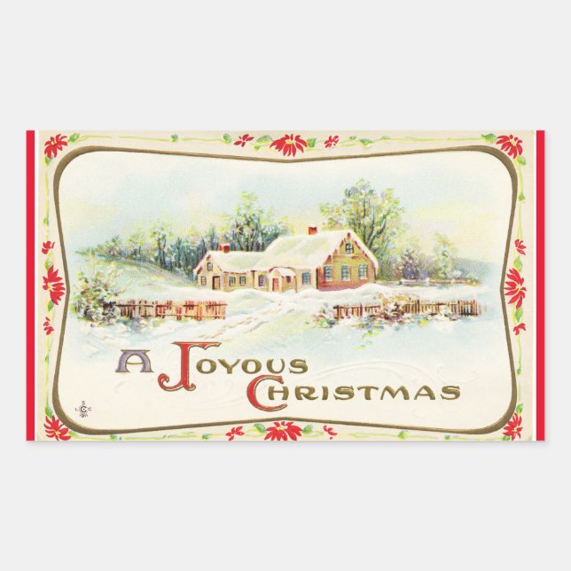 Adesivo Retangular Vintage Um Vinheta de Natal Joyy (Frente)