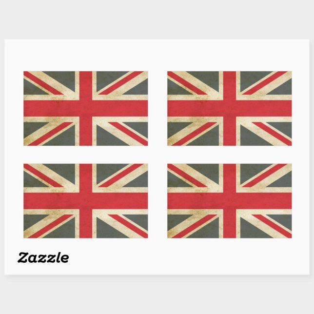 Adesivo Retangular Vintage Union Jack British Flag (Folha)