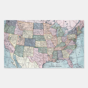Adesivo Retangular Vintage USA Map