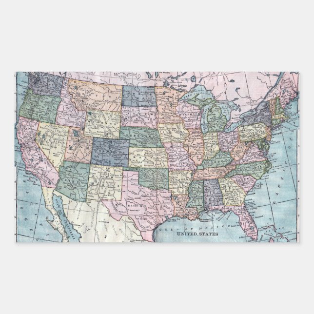 Adesivo Retangular Vintage USA Map (Frente)