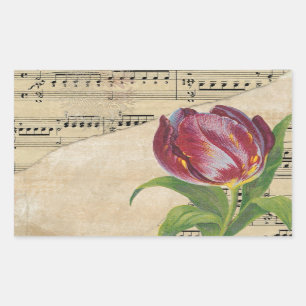 Adesivo Retangular Vintage Victorian Music Romance Tulips