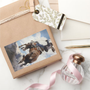 Adesivo Retangular Vintage Western Cowboys, Bucking, pelo NC Wyeth