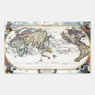 Adesivo Retangular Viragem do mapa mundial do século XVIII