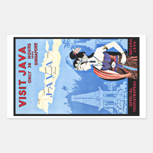 Adesivo Retangular Visite Java Indonesia a partir de Singapura Vintag