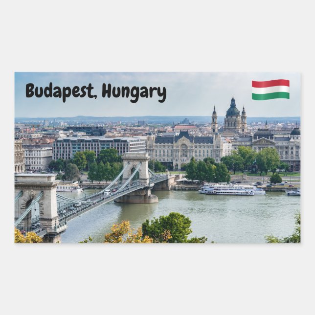 Adesivo Retangular Vista aérea da Cadeia Bridge em Budapeste, Hungria (Frente)