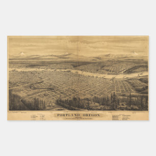 Adesivo Retangular Vista aérea de Portland, Oregon (1879)