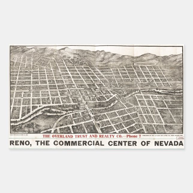 Adesivo Retangular Vista aérea de Reno, Nevada (1907) (Frente)