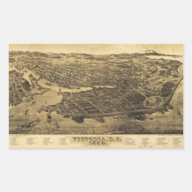 Adesivo Retangular Vista aérea de Victoria, B.C., Canadá (1889) (Frente)