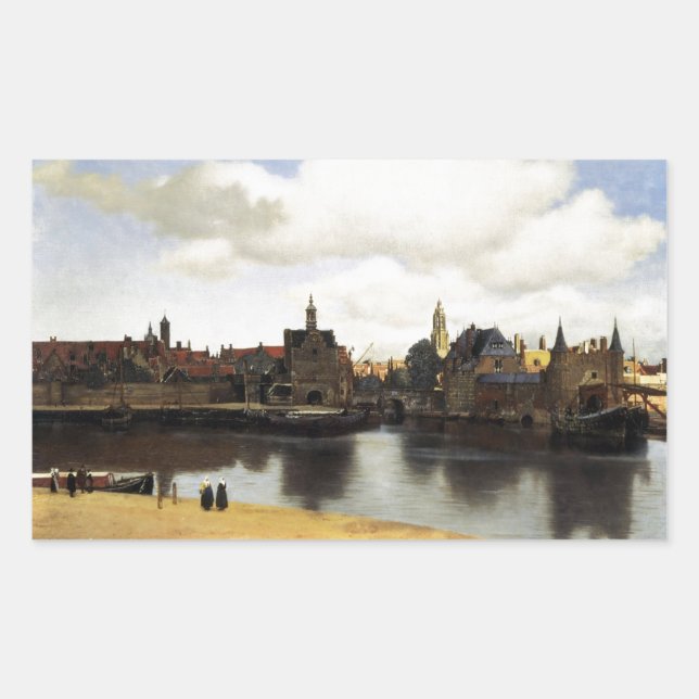 Adesivo Retangular Vista de Delft por Johannes Vermeer (Frente)
