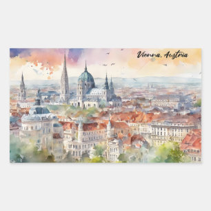 Adesivo Retangular Vista panorâmica de pintura em aquarela de Viena,
