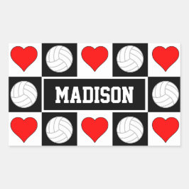 Adesivo Retangular Volleybolas e Copas Nome Personalizado do Jogador 