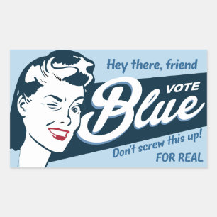 Adesivo Retangular Votação Azul   Retro Funny  