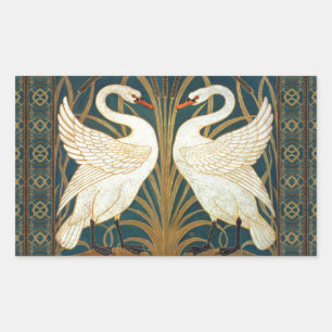 Adesivo Retangular Walter Crane Swan, Rush E Iris Art Nouveau