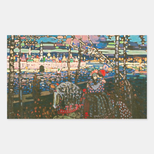 Adesivo Retangular Wassily Kandinsky O Casal a Cavalo Arte Russa (Frente)