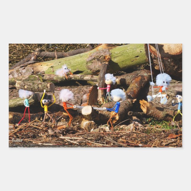 Adesivo Retangular Werkende Fubby's in hun houtzagerij. (Frente)