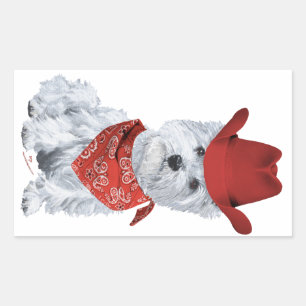 Adesivo Retangular Westie Cowboy de Vermelho