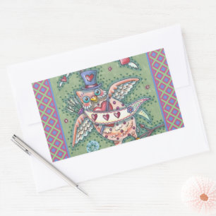 ADESIVO RETANGULAR WHIMSICAL HOOOTS N' COARDAS CUPID OWL NAMORADOS