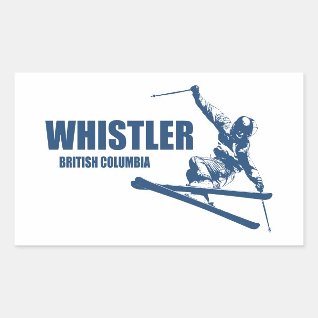 Adesivo Retangular Whistler British Columbia Skier (Frente)